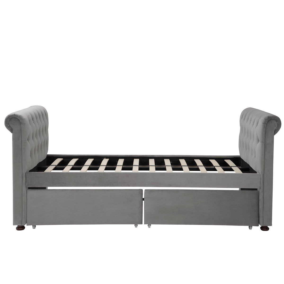 Twin Size Upholstered daybed with Two Drawers, Wood Slat Support, Gray