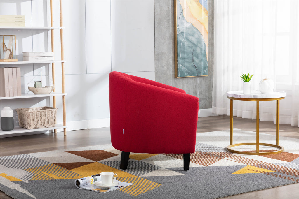 accent Barrel chair living room chair with nailheads and solid wood legs Red  Linen