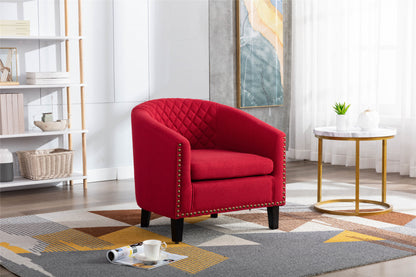 accent Barrel chair living room chair with nailheads and solid wood legs Red  Linen
