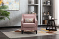 accent armchair living room chair  with nailheads and solid wood legs  Pink  Linen