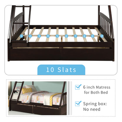 Solid Wood Twin Over Full Bunk Bed with Two Storage Drawers, Espresso