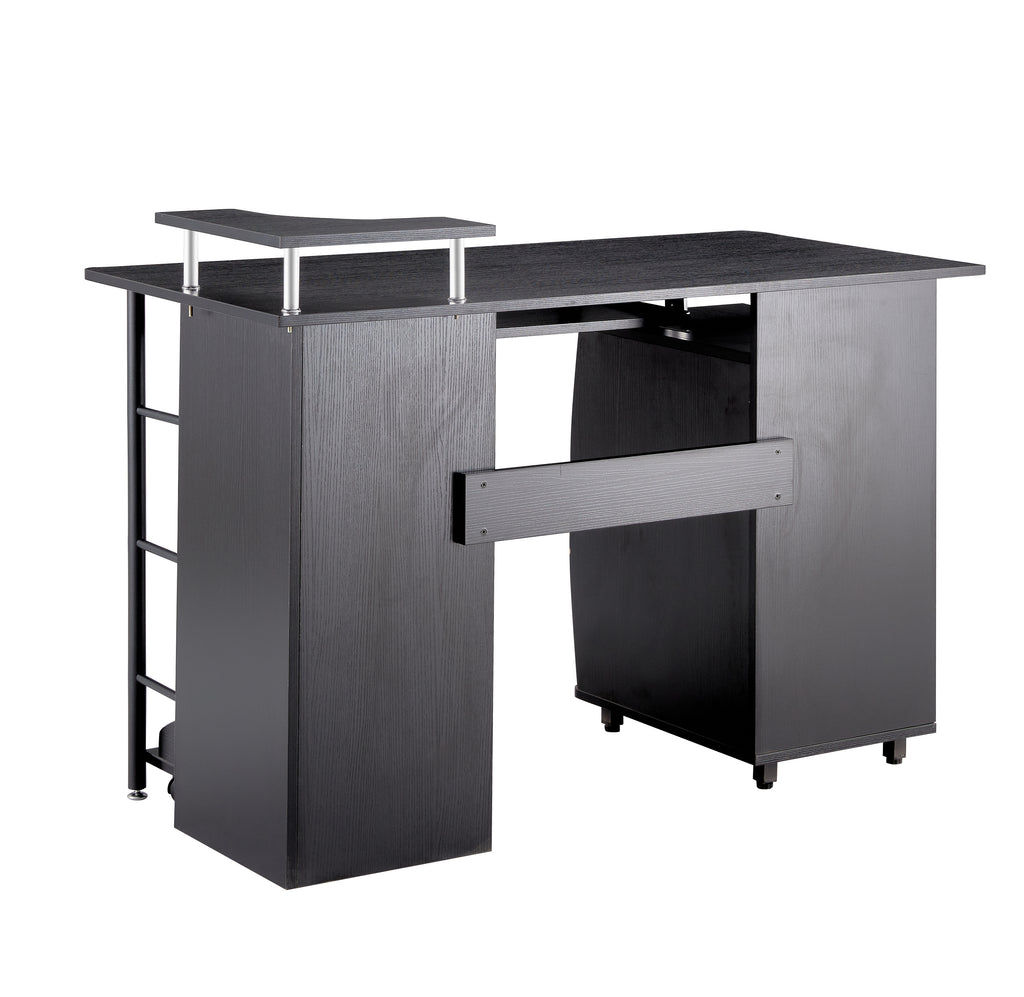 DN solid wood computer Desk,office table with PC droller, storage shelves and file cabinet , two drawers, CPU tray,a shelf  used for planting, single , black