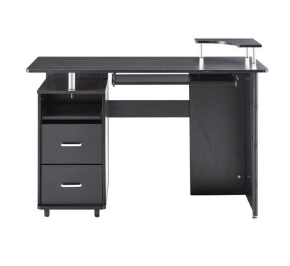 DN solid wood computer Desk,office table with PC droller, storage shelves and file cabinet , two drawers, CPU tray,a shelf  used for planting, single , black
