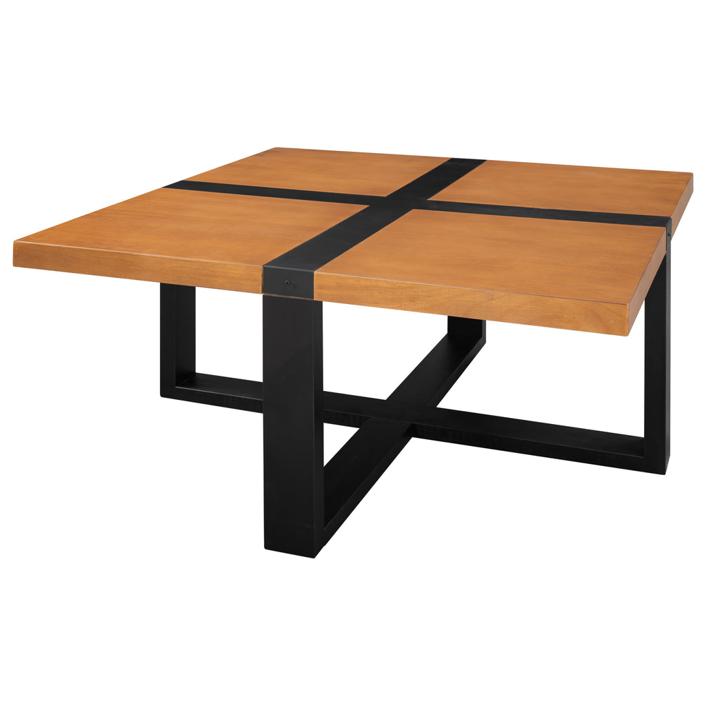 U-style Coffee Table With Crossed-shape Table Top and Wood Legs,37.4 Inch
