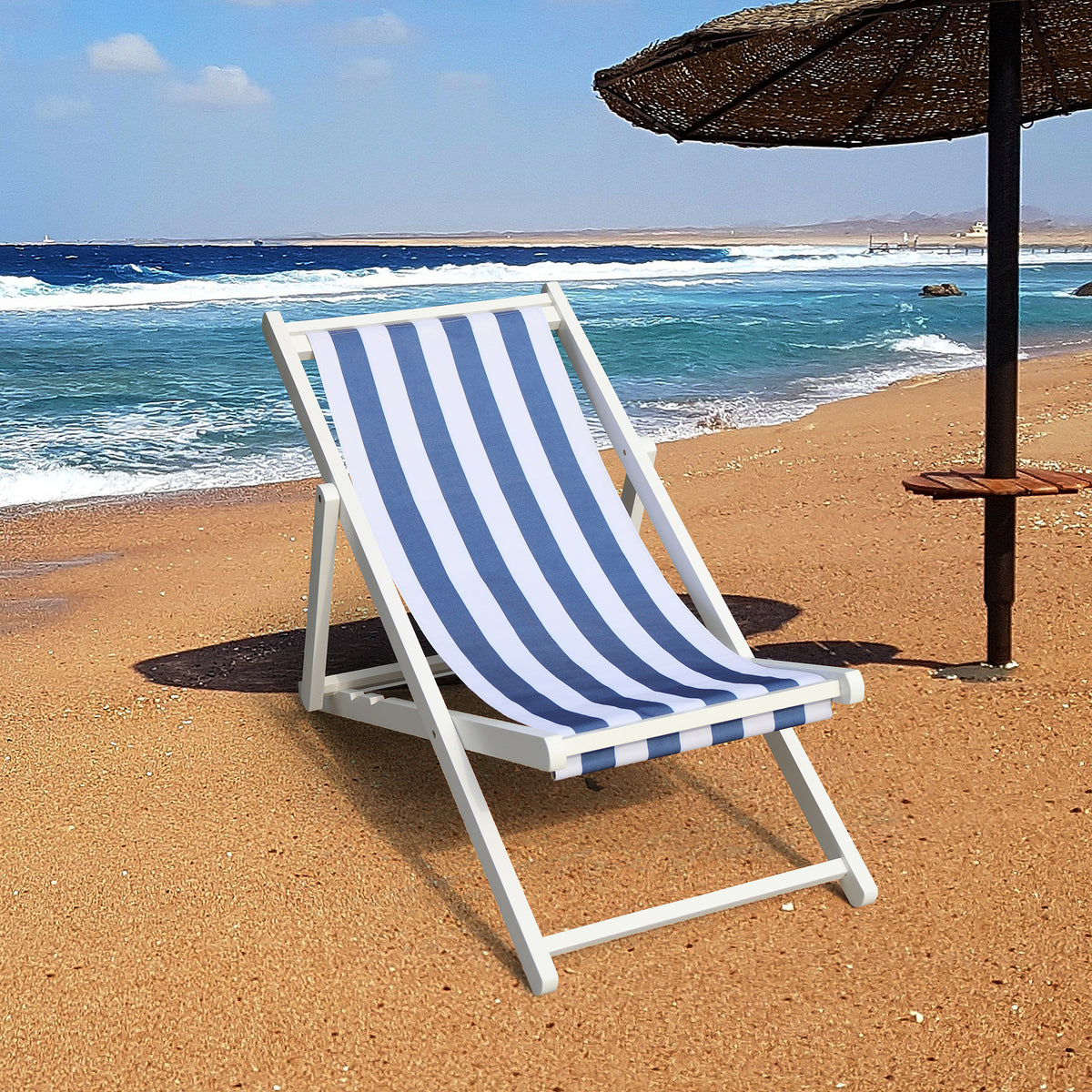 populus wood sling chair blue Stripe narrow blue Stripe
