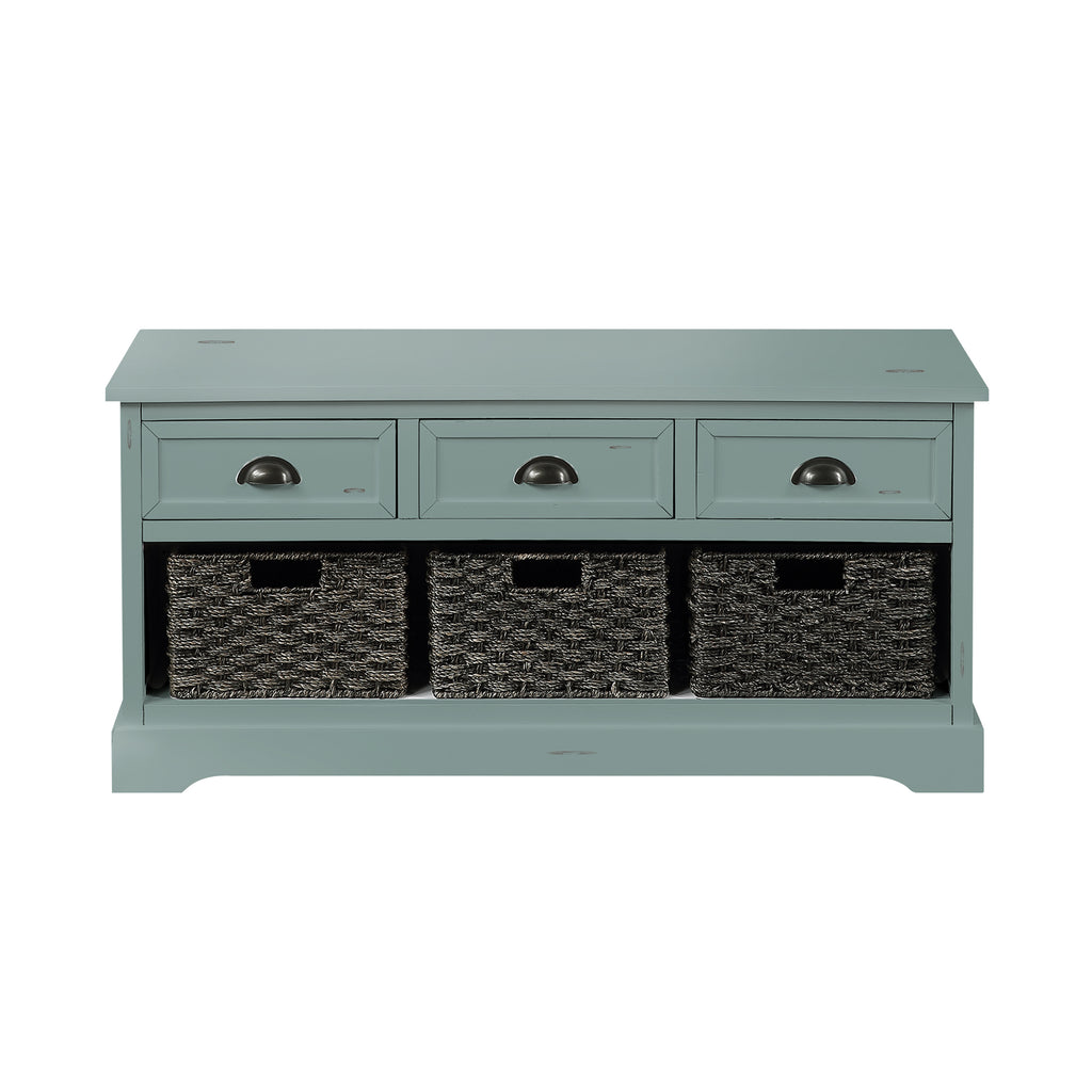 Homes Collection  Wood Storage Bench with 3  Drawers and 3 Woven Baskets