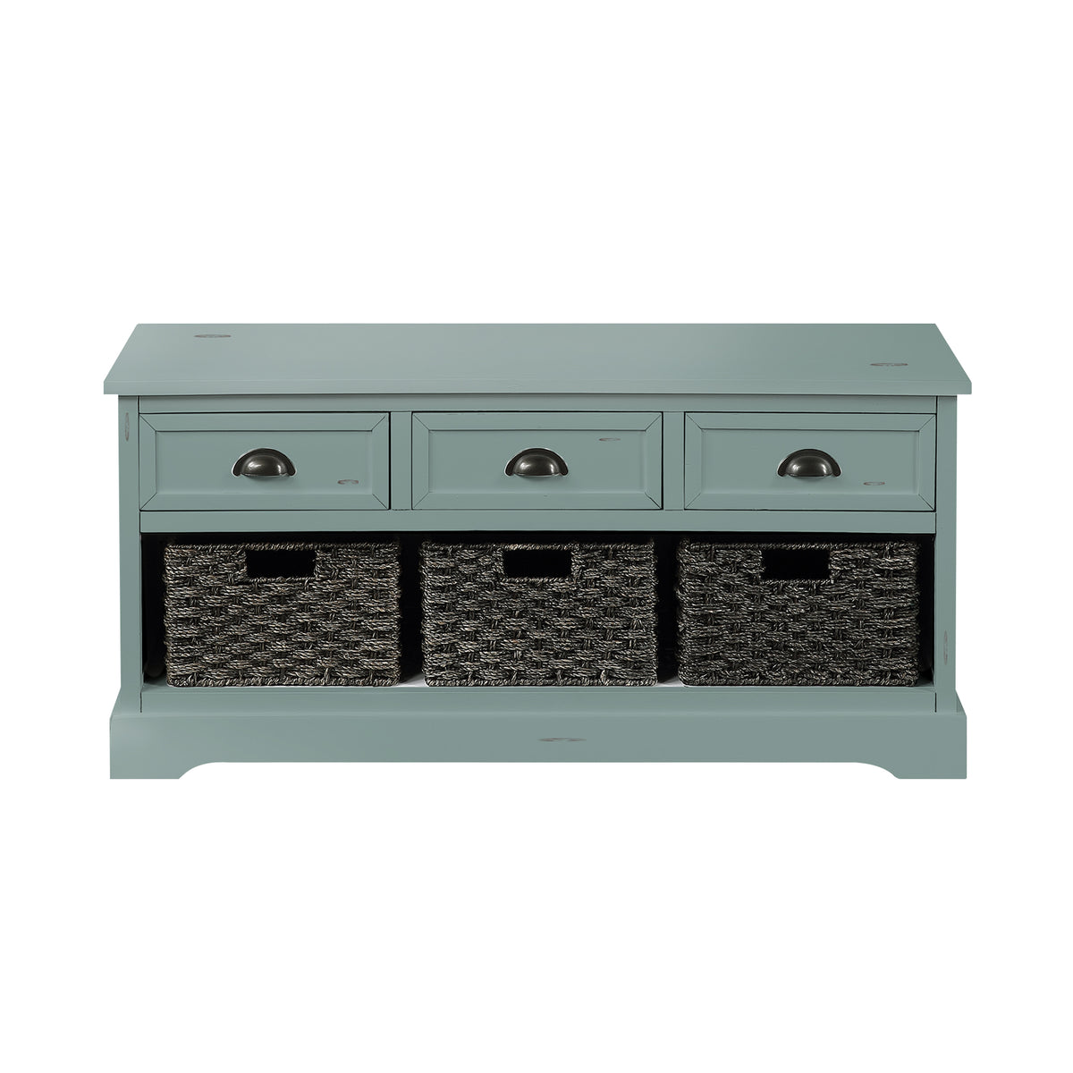 Homes Collection  Wood Storage Bench with 3  Drawers and 3 Woven Baskets