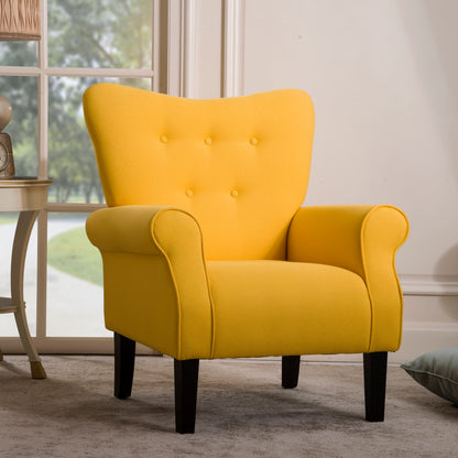 Modern Wing Back Accent Chair Roll Arm Living Room Cushion with Wooden Legs,Yellow