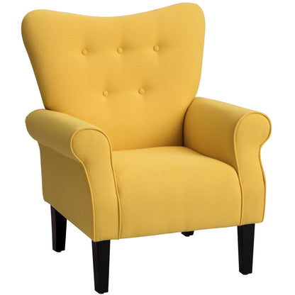 Modern Wing Back Accent Chair Roll Arm Living Room Cushion with Wooden Legs,Yellow