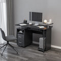 DN solid wood computer Desk,office table with PC droller, storage shelves and file cabinet , two drawers, CPU tray,a shelf  used for planting, single , black