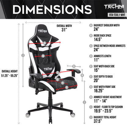 Techni Sport TS-XL1 Ergonomic High Back Racer Style PC Gaming Chair, White