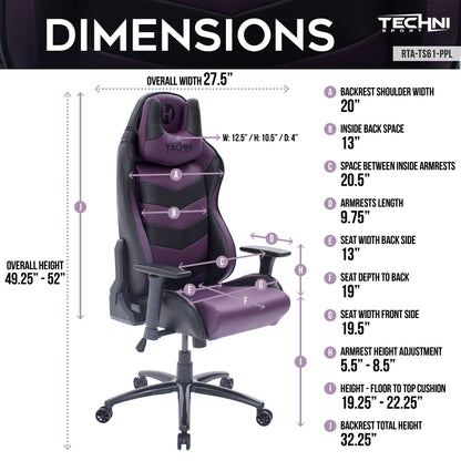 Techni Sport TS-61 Ergonomic High Back Racer Style Video Gaming Chair, Purple/Black