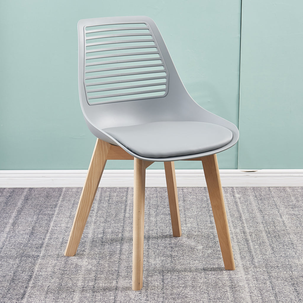 Plastic chair for living room, dining chair with wood leg（set of 2 Gray color）