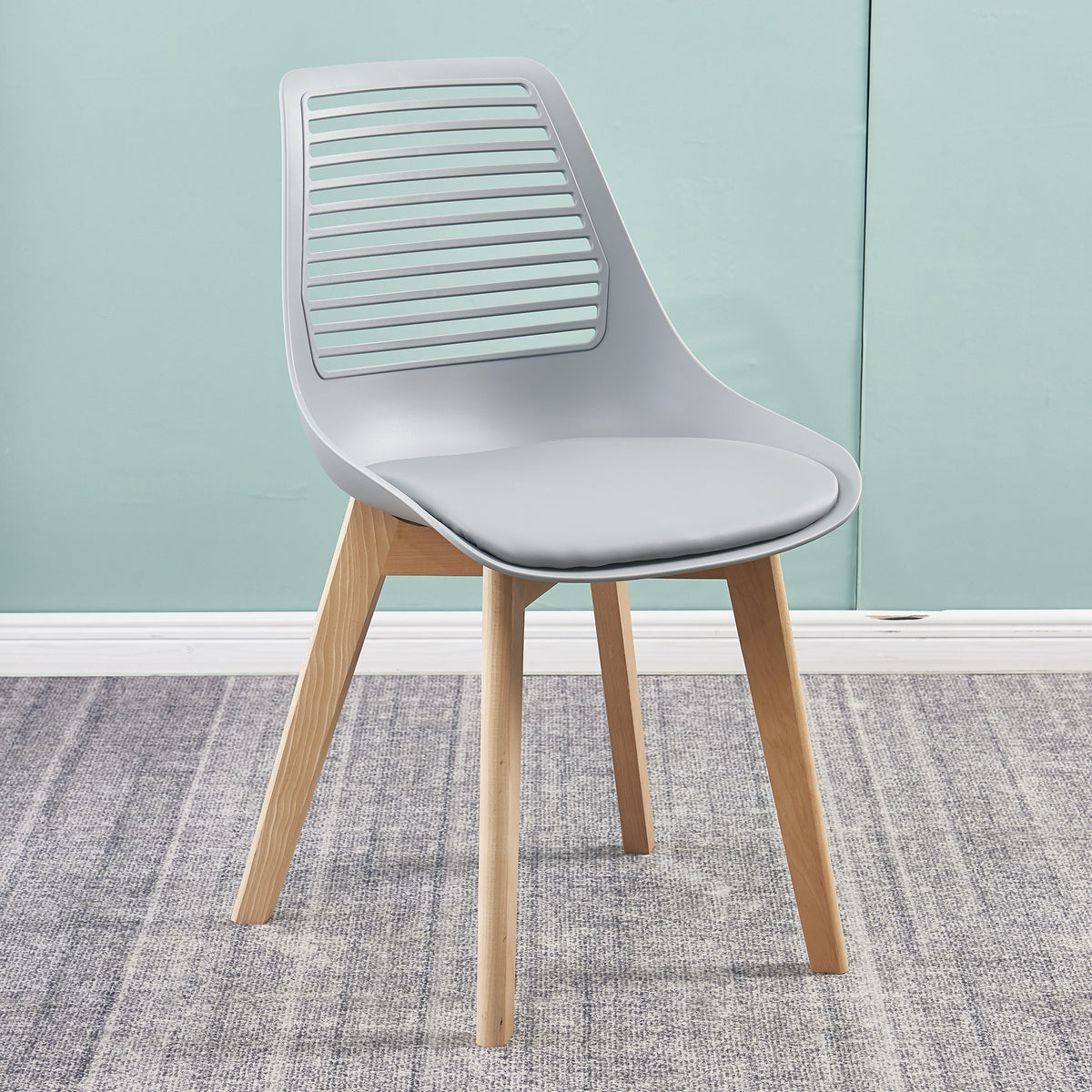 Plastic chair for living room, dining chair with wood leg（set of 2 Gray color）