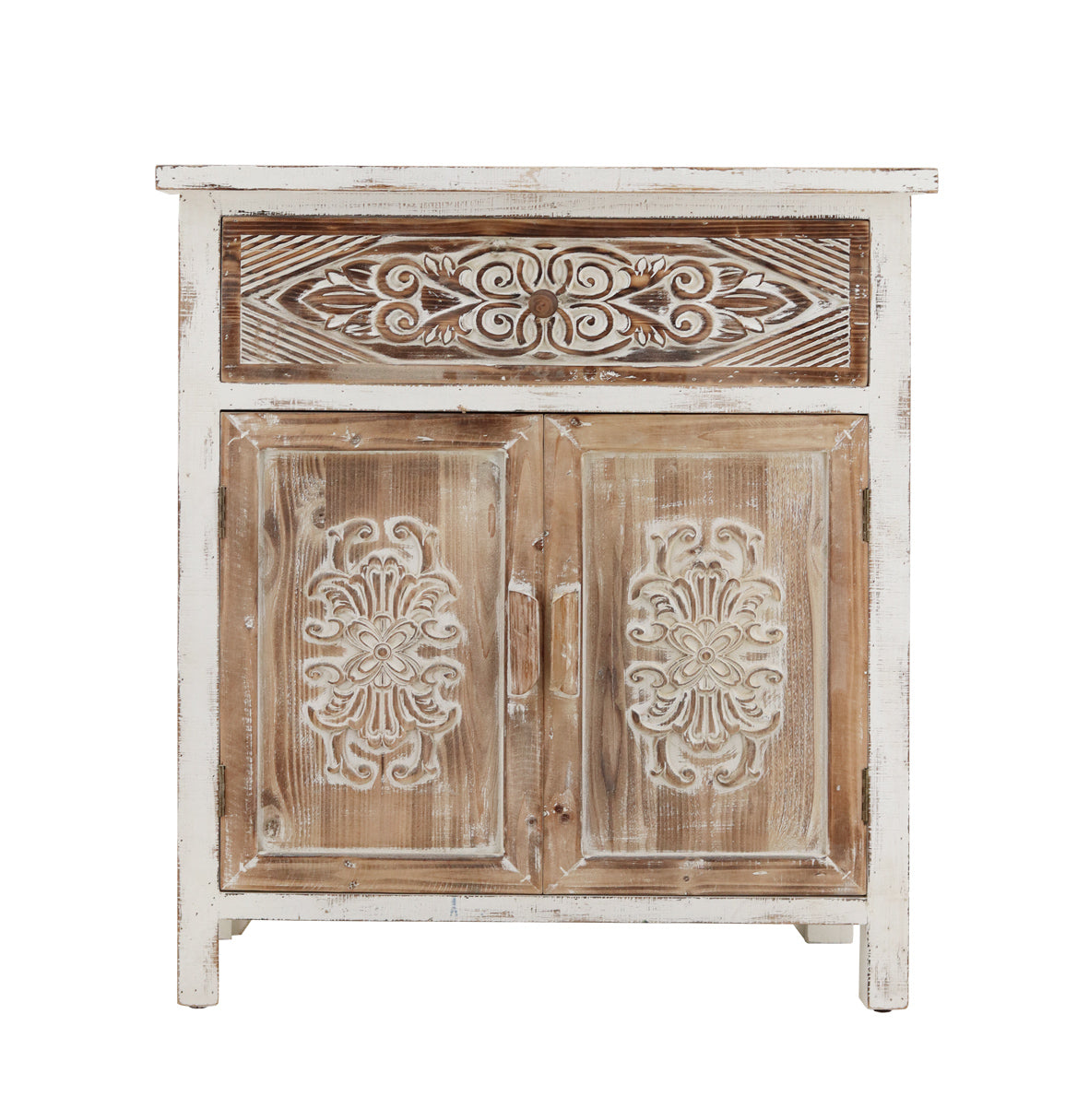 Weathered Wood Cabinet with 1 Drawer and 2 Doors Vintage Accent Storage Chest for Entryway, Living Room