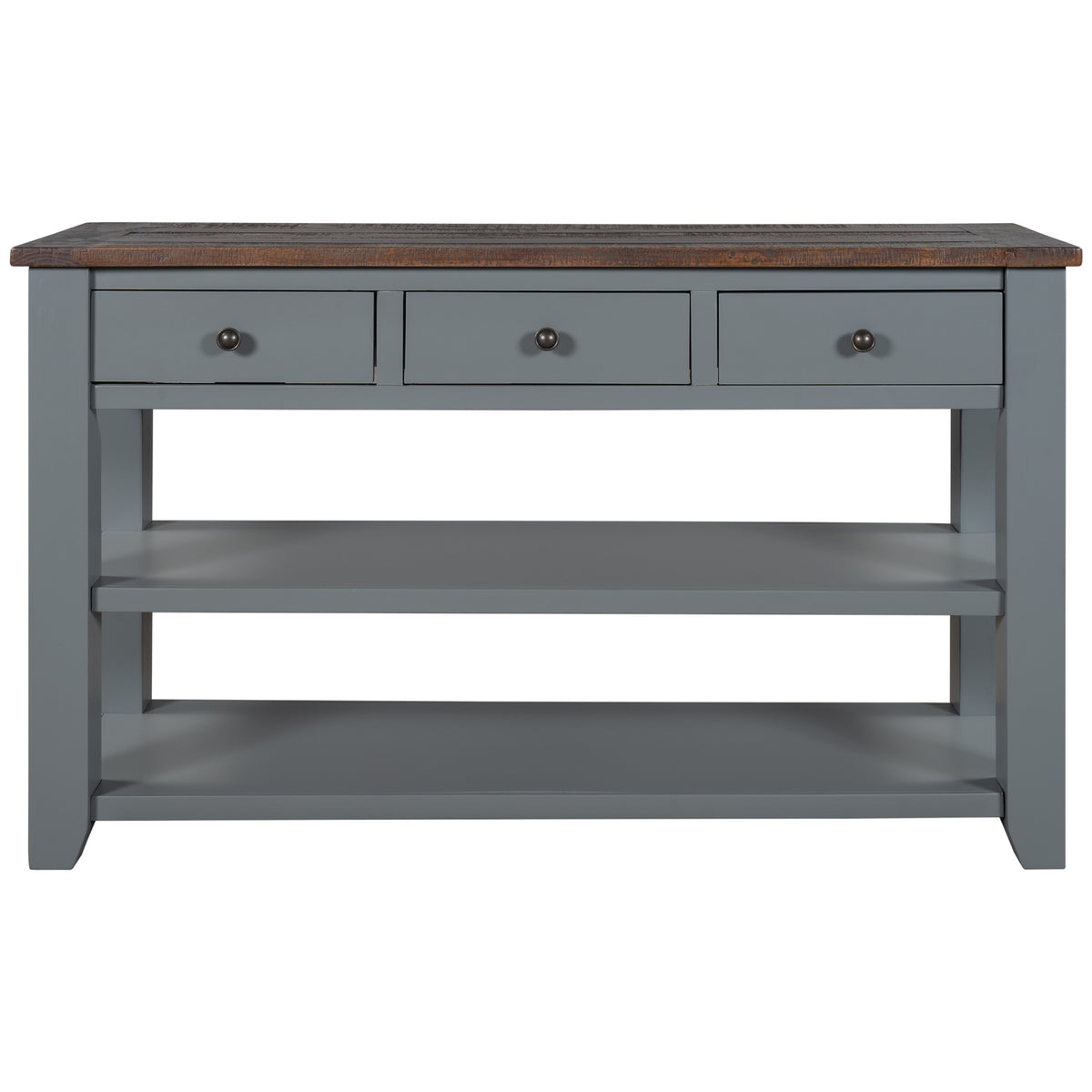 48'' Modern Console Table  Sofa Table for Living Room with 3 Drawers and 2 Shelves, Solid Wood Top (Pine)
