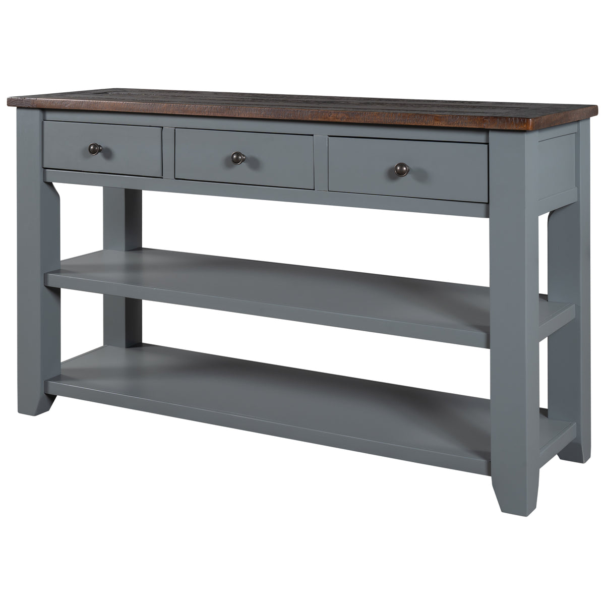 48'' Modern Console Table  Sofa Table for Living Room with 3 Drawers and 2 Shelves, Solid Wood Top (Pine)