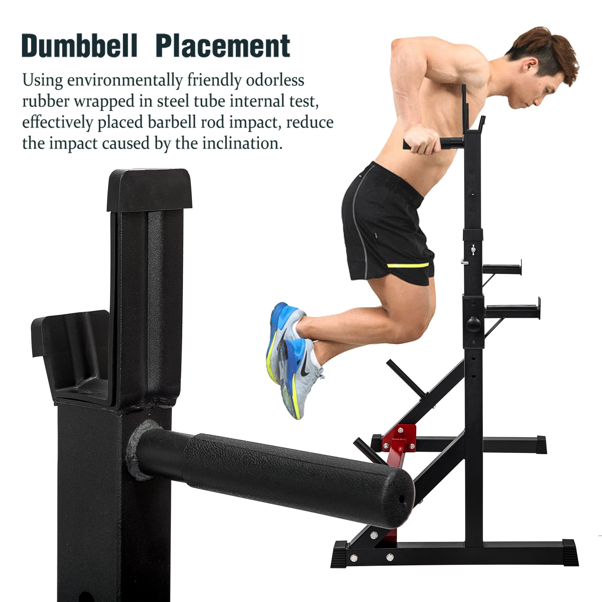 Adjustable Barbell Rack Max Load 550LBS Multi-Function Dipping Station Squat Stand Home Gym Fitness Weight Bench Press Stand
