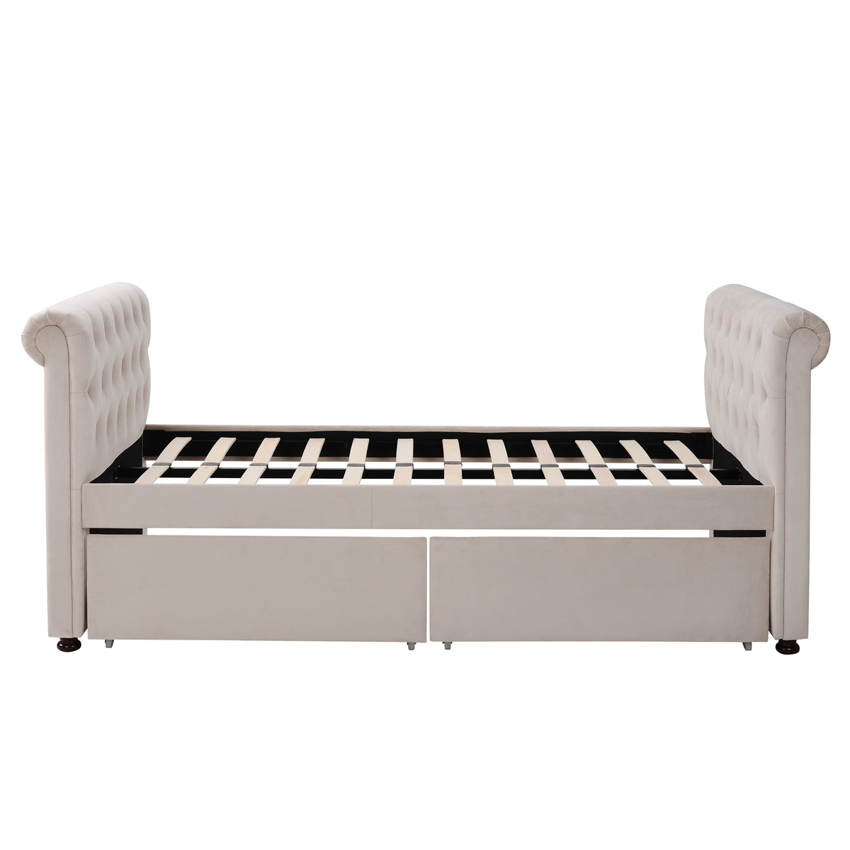 Twin Size Upholstered daybed with Drawers, Wood Slat Support, Beige