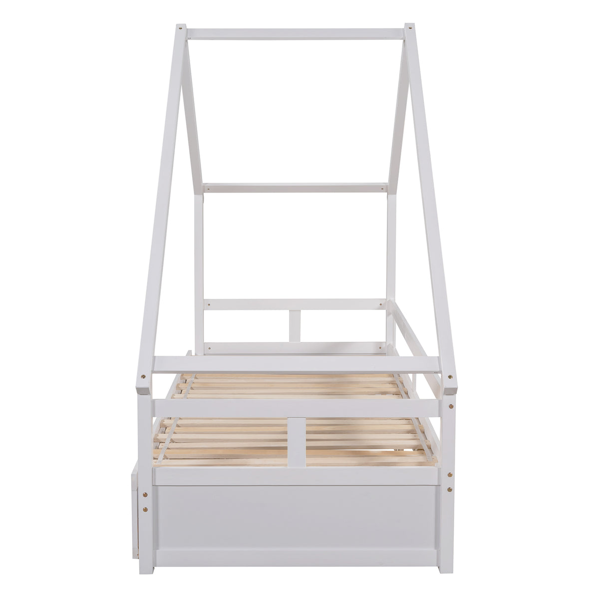 Extending Daybed with Two Drawers, Wooden House Bed with Drawers, White