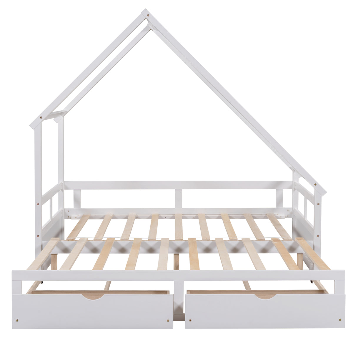 Extending Daybed with Two Drawers, Wooden House Bed with Drawers, White