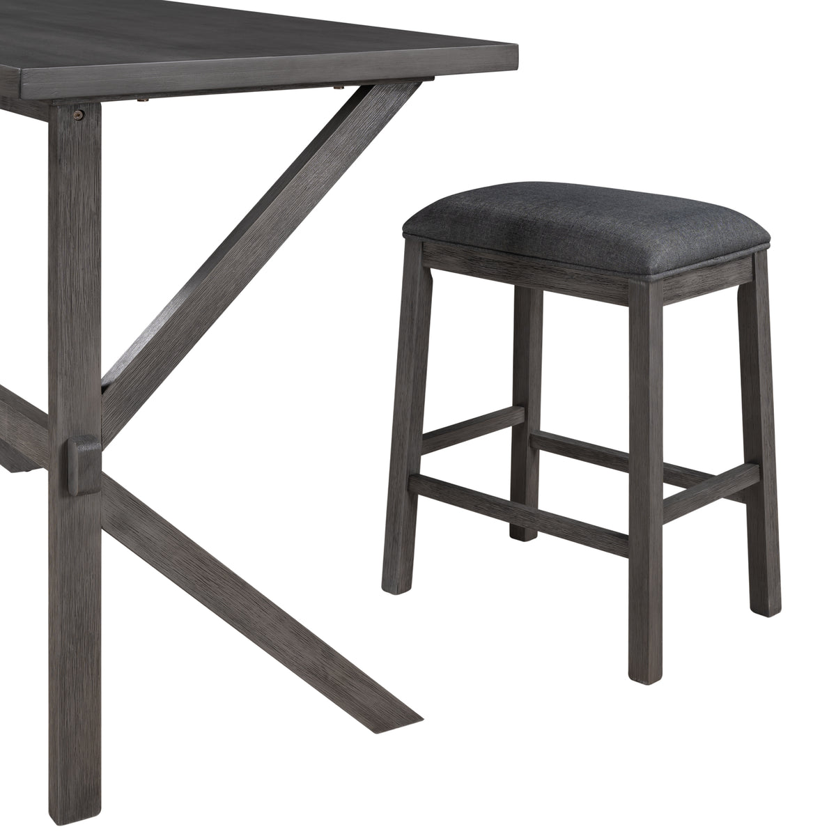 Farmhouse Rustic 2-piece Counter Height Wood Kitchen Dining Stools for Small Places, Gray