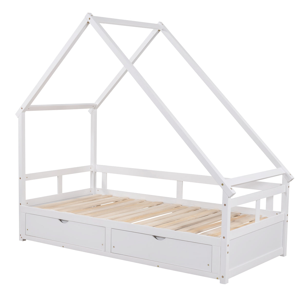 Extending Daybed with Two Drawers, Wooden House Bed with Drawers, White