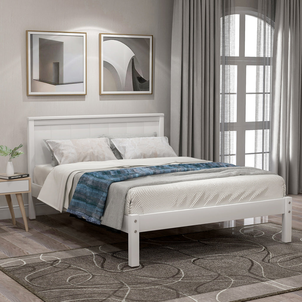 Platform Bed Frame with Headboard , Wood Slat Support , No Box Spring Needed ,Twin,White