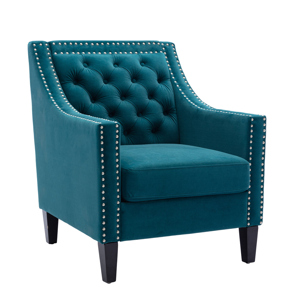 accent armchair living room chair  with nailheads and solid wood legs