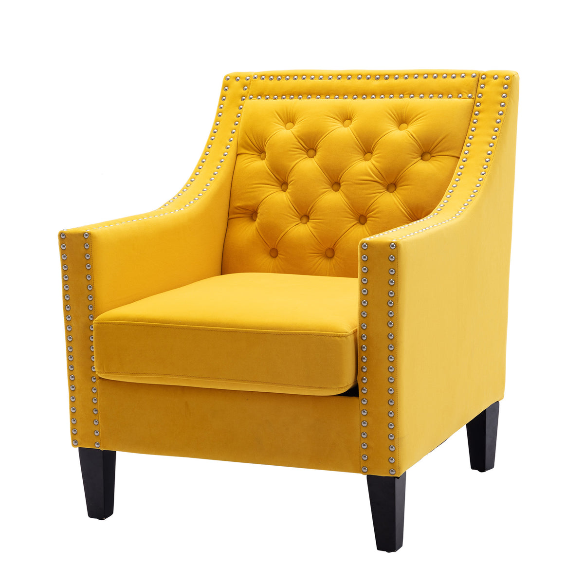 accent armchair living room chair  with nailheads and solid wood legs