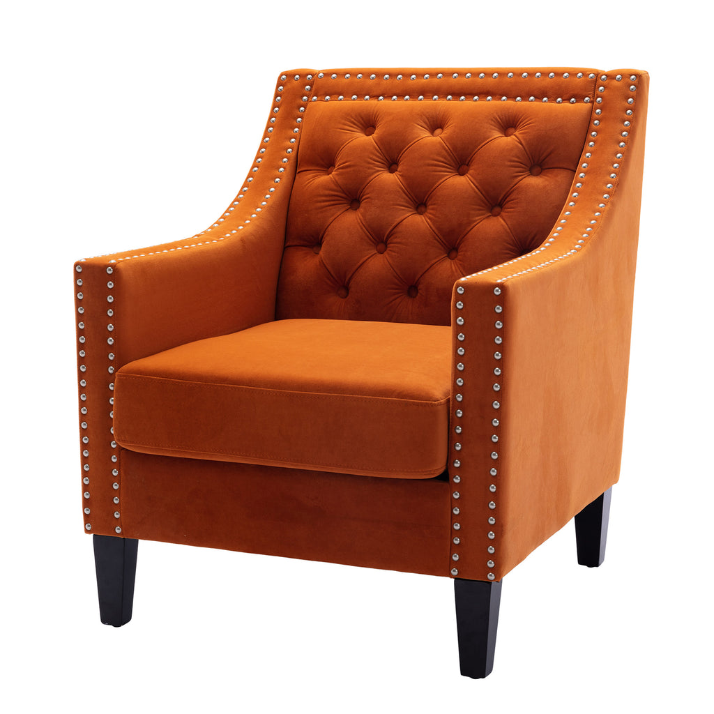 accent armchair living room chair  with nailheads and solid wood legs