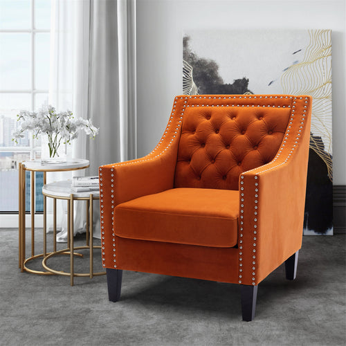 accent armchair living room chair  with nailheads and solid wood legs