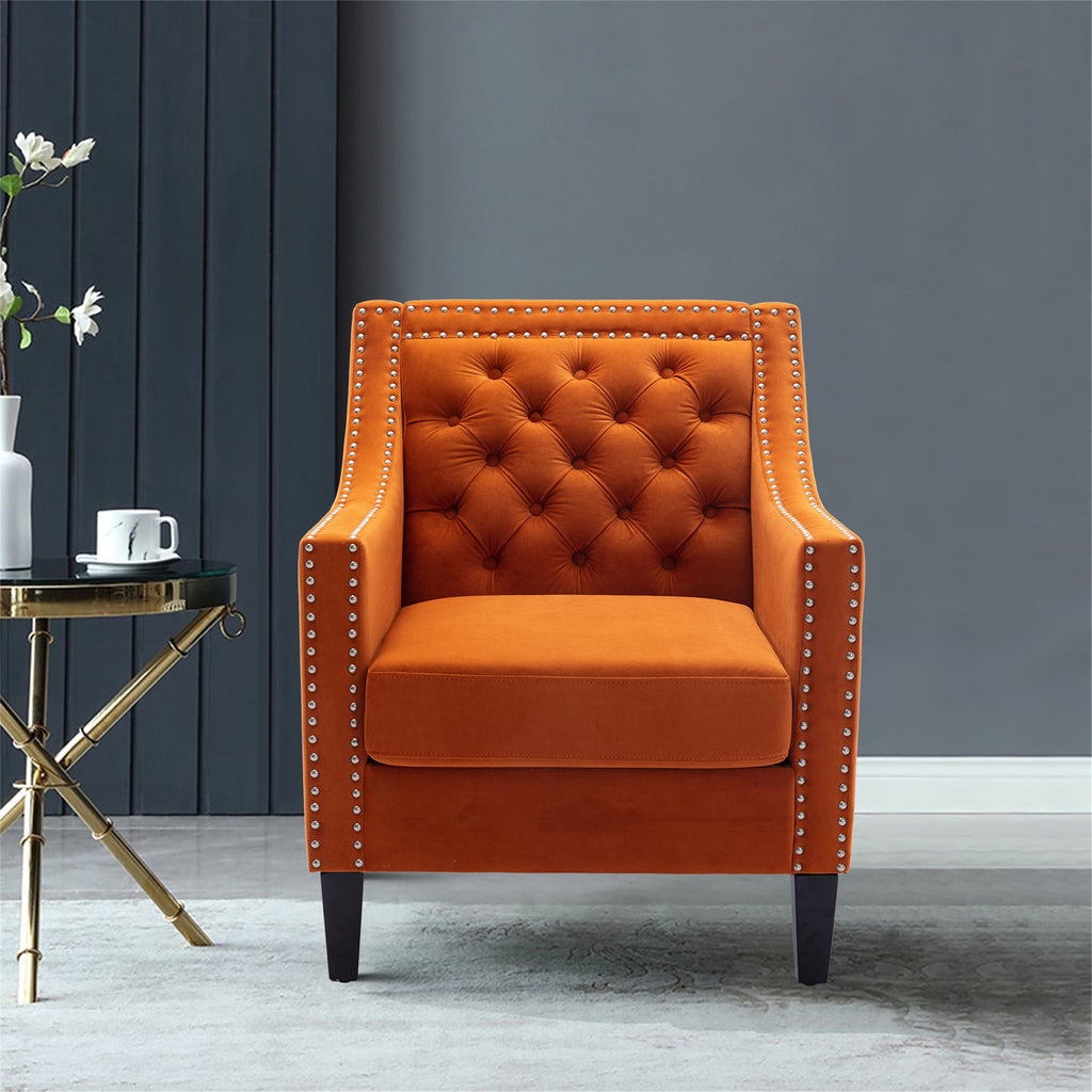 accent armchair living room chair  with nailheads and solid wood legs