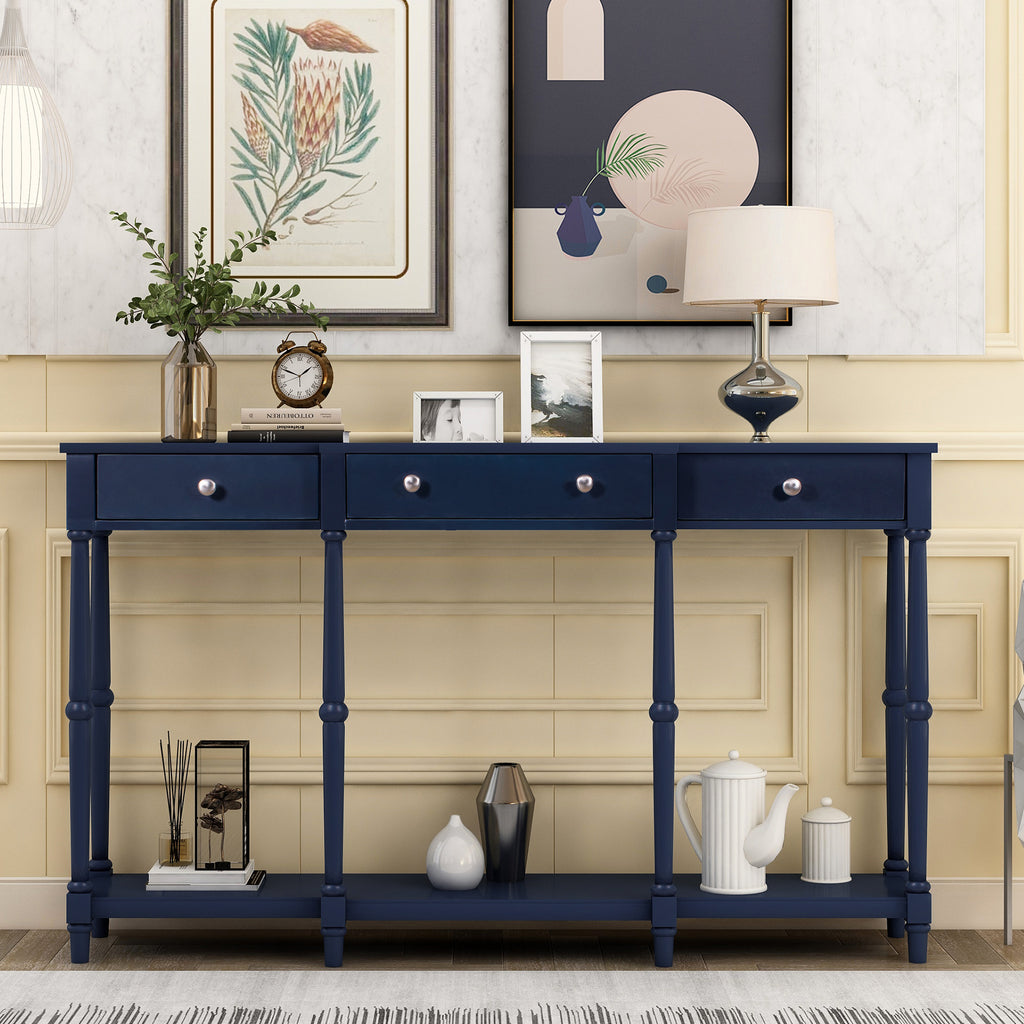 Solid Wood Console Table, Classic Entryway Table with Storage Shelf and Drawer for Home