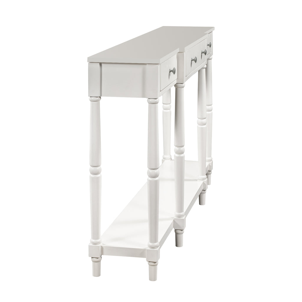Solid Wood Console Table, Classic Entryway Table with Storage Shelf and Drawer for Home