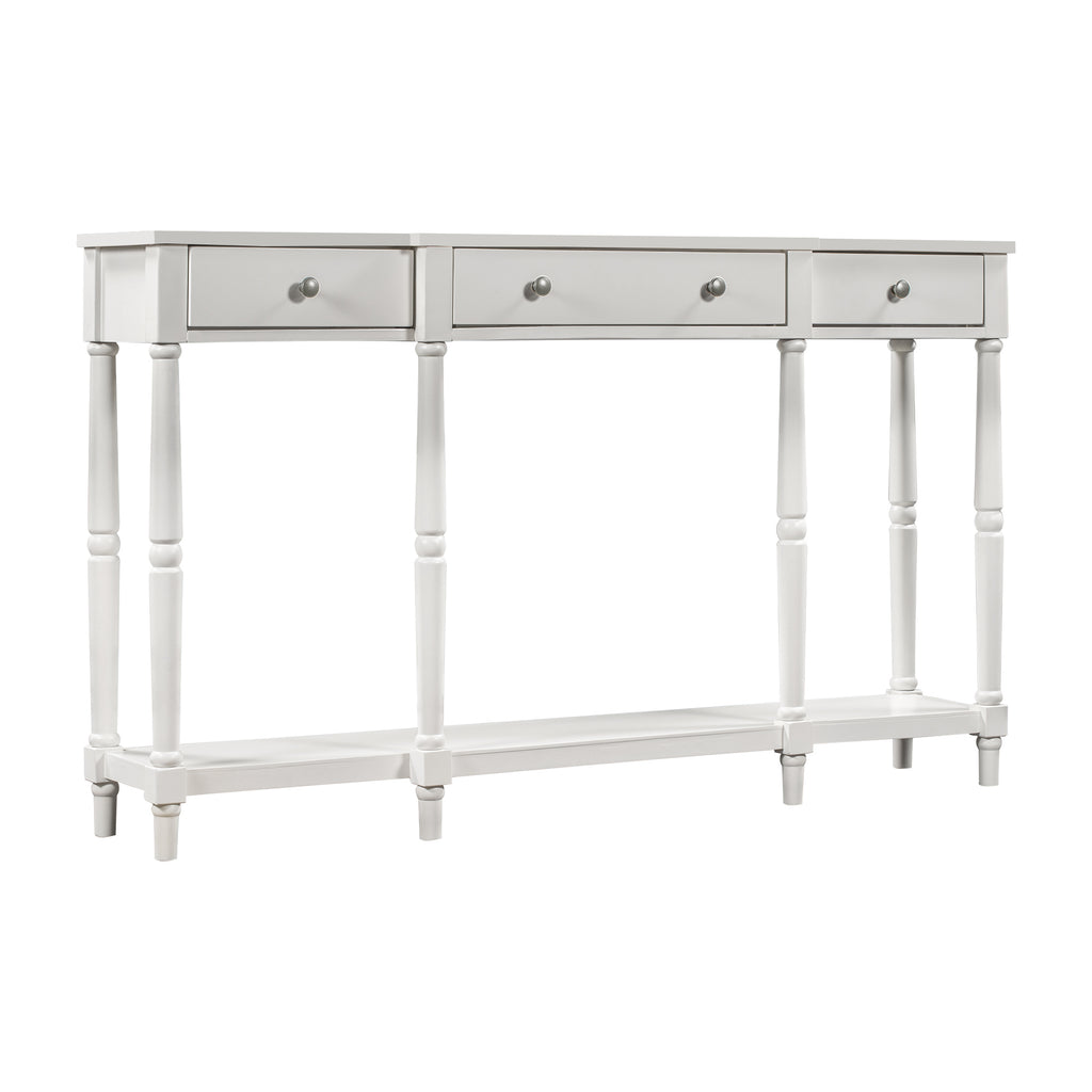 Solid Wood Console Table, Classic Entryway Table with Storage Shelf and Drawer for Home