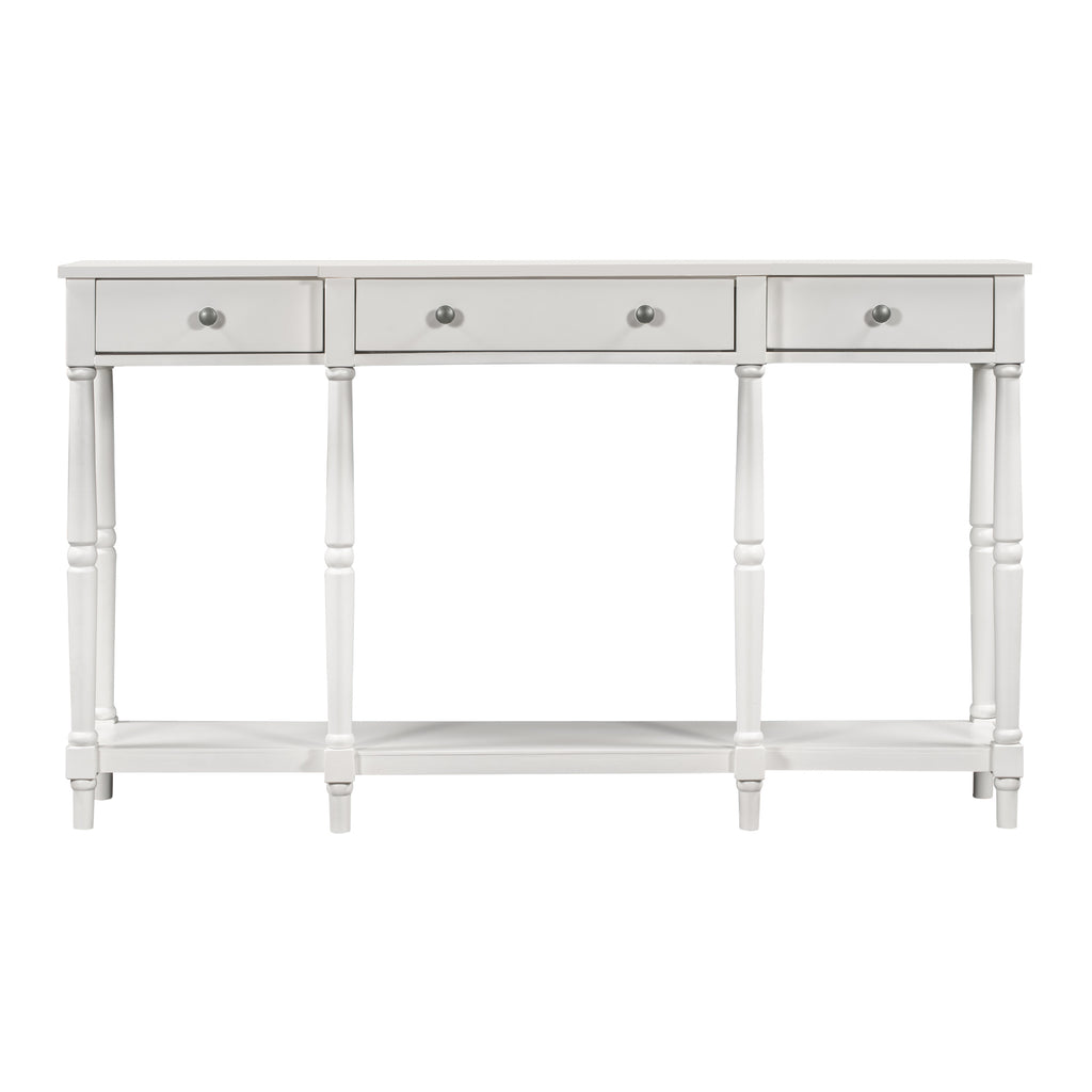 Solid Wood Console Table, Classic Entryway Table with Storage Shelf and Drawer for Home
