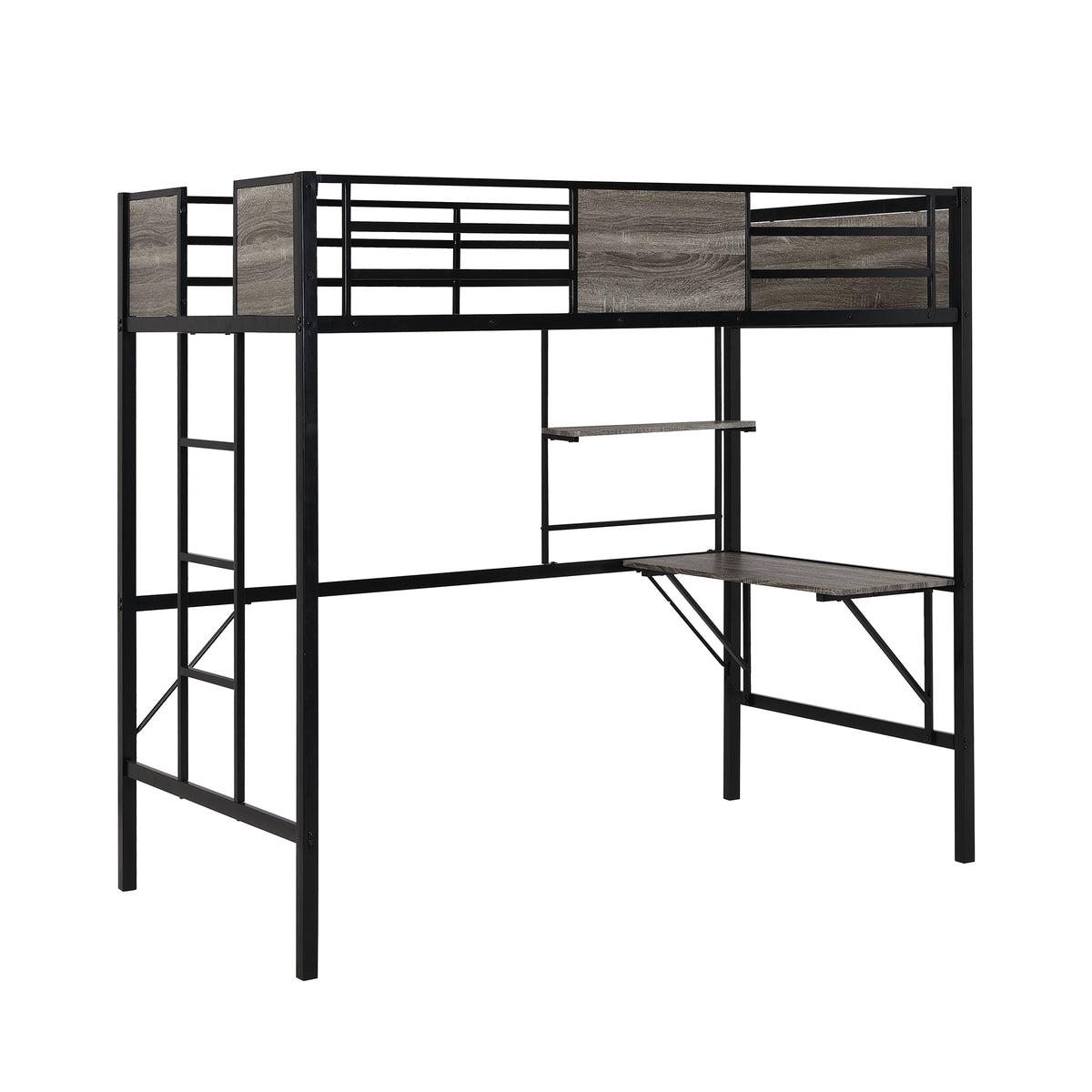 Loft Bed with Storage Shelves, Pine Wooden Loft Bed , Twin