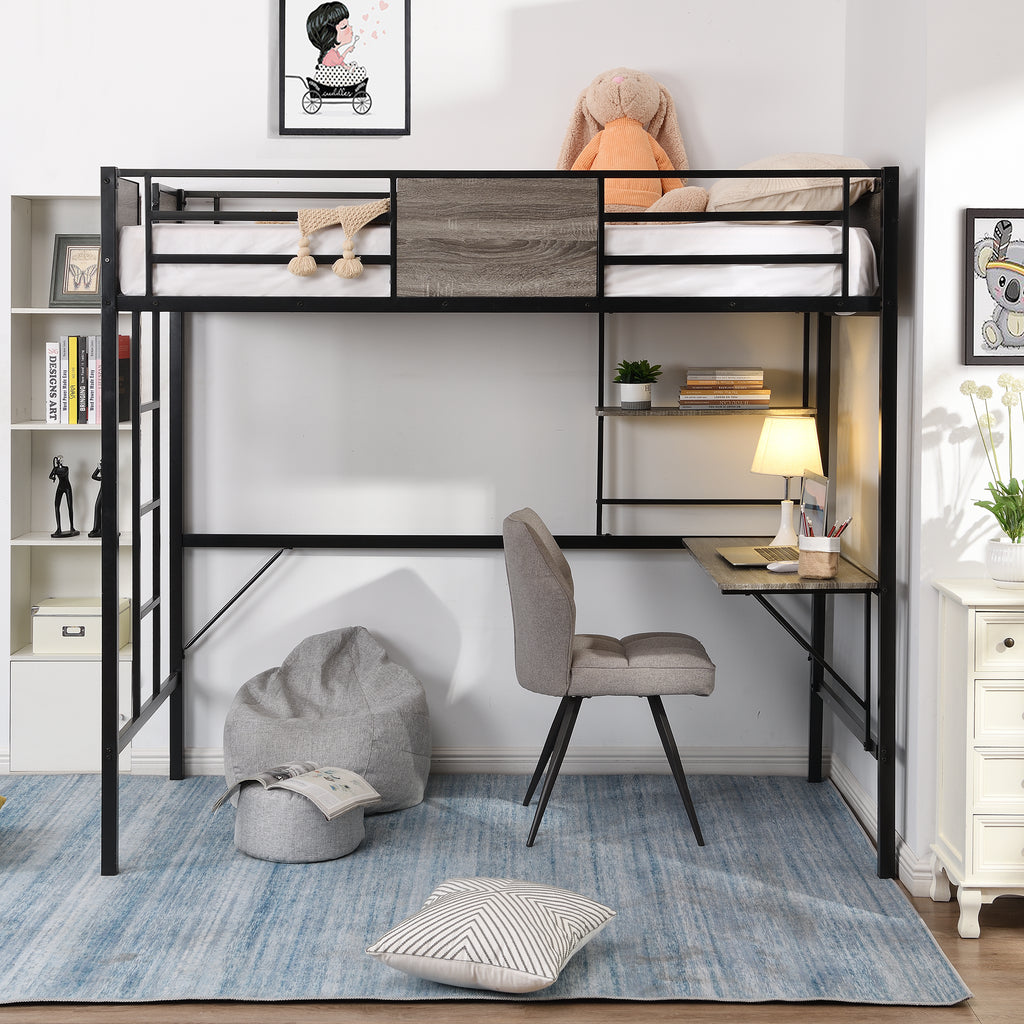 Loft Bed with Storage Shelves, Pine Wooden Loft Bed , Twin