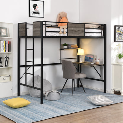 Loft Bed with Storage Shelves, Pine Wooden Loft Bed , Twin