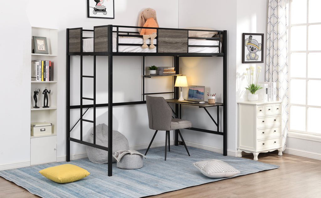 Loft Bed with Storage Shelves, Pine Wooden Loft Bed , Twin