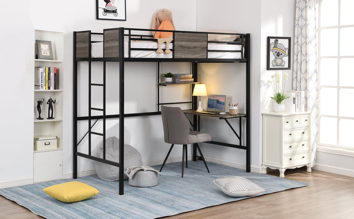 Loft Bed with Storage Shelves, Pine Wooden Loft Bed , Twin