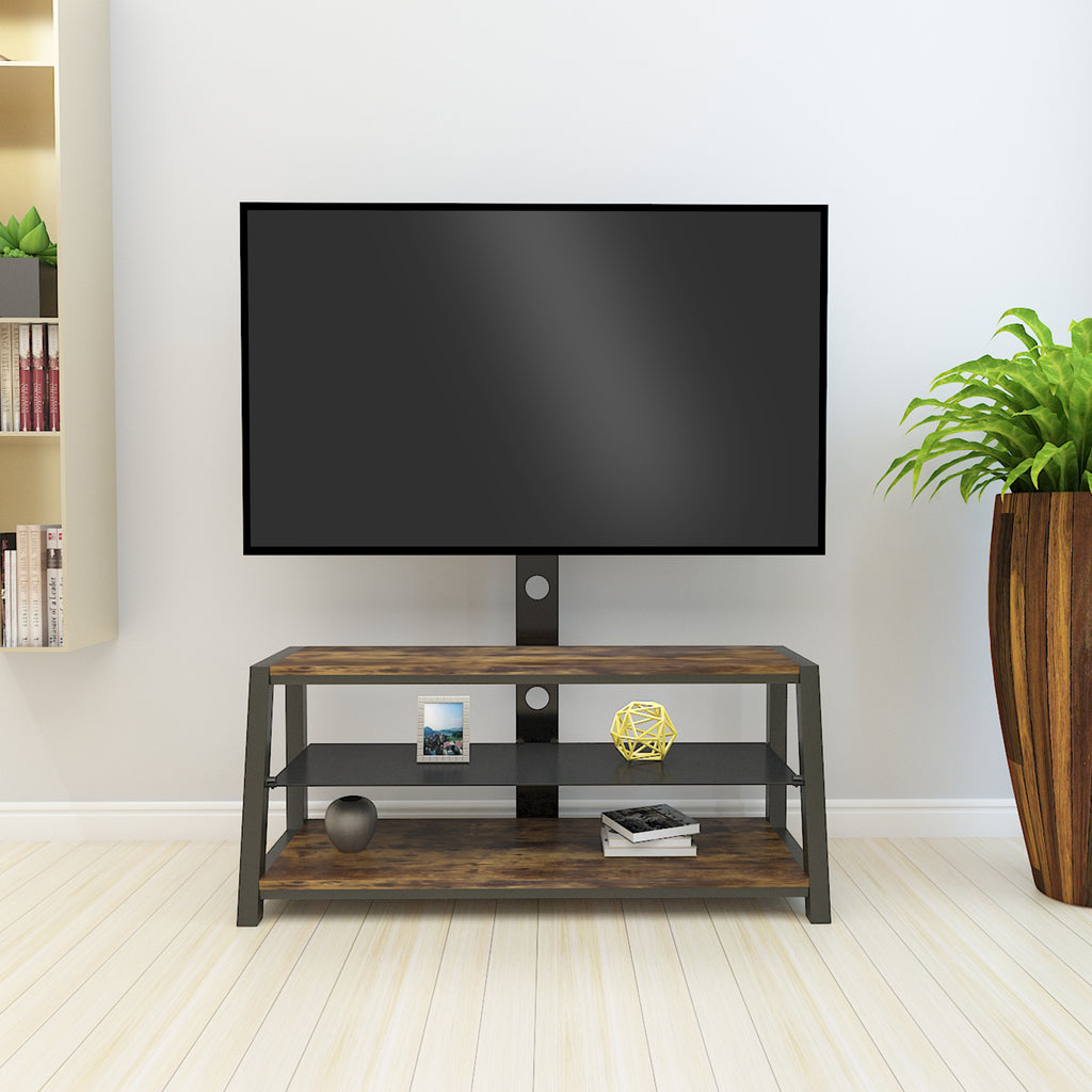 Wooden Storage Tv Stand Black Tempered Glass Height Adjustable Universal Swivel Entertainment Center With Mount TV Stand