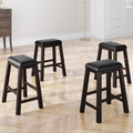 4 Pieces Counter Height Wood Kitchen Dining Upholstered Stools for Small Places, Brown Finish+ Black Cushion