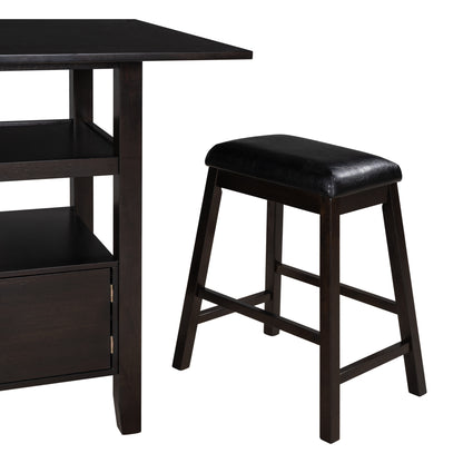 4 Pieces Counter Height Wood Kitchen Dining Upholstered Stools for Small Places, Brown Finish+ Black Cushion
