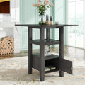 Counter Height Wood Kitchen Dining Table Set with Storage Cupboard and Shelf for Small Places, Gray