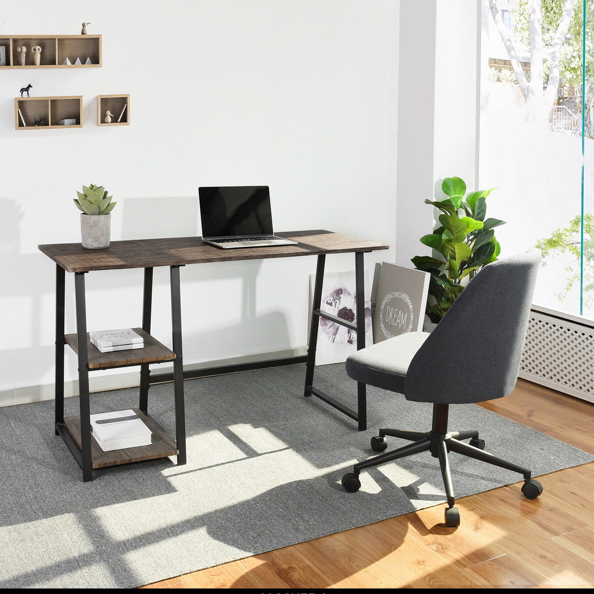 Wooden Desk with 2 Storage Racks