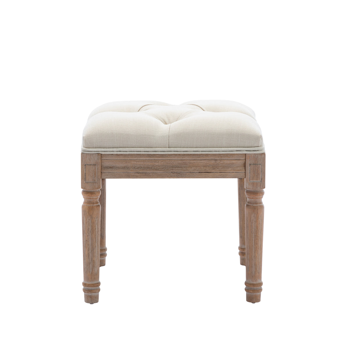 HengMing Padded Square Ottoman Benchand Rubber Wood Legs, Fabric Small Vanity Stool for Bedroom Living Room