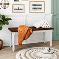 2-Piece Retro Farmhouse Solid Wood Kitchen Dining Benches Set,Cherry+White