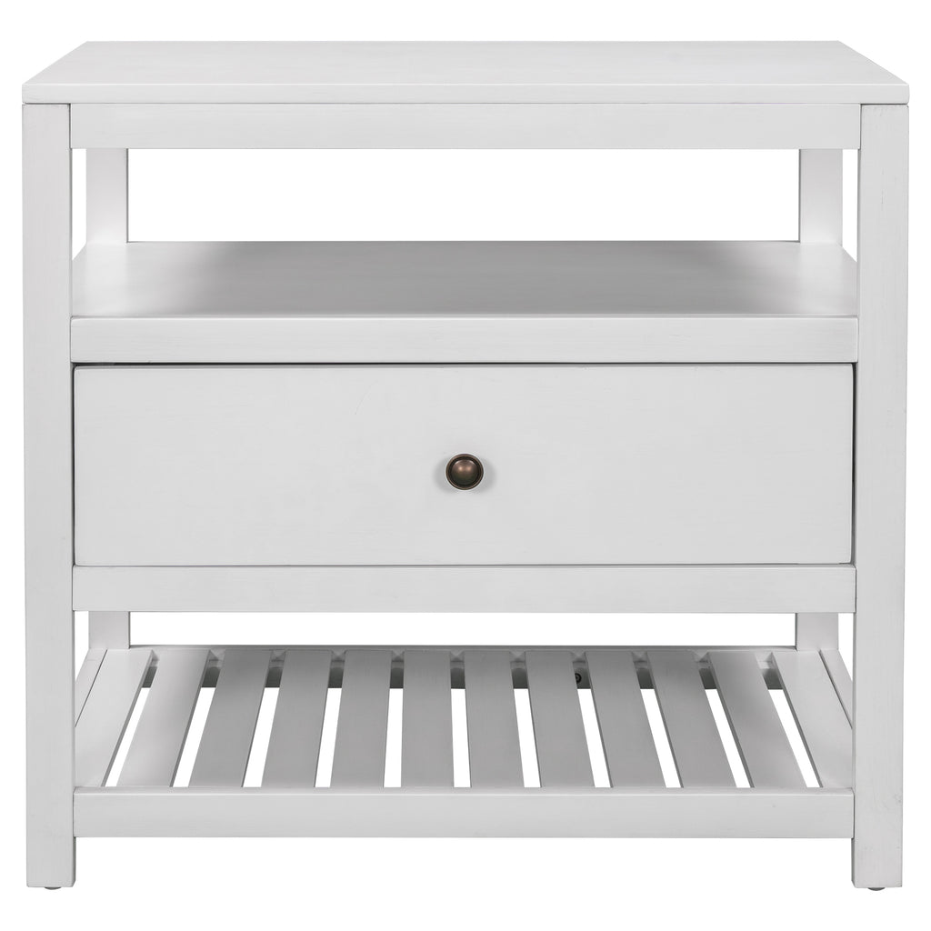 Modern Wooden Nightstand with Drawers Storage for Living Room/Bedroom, White(Expected arrival time 8.20)